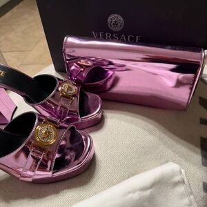 Versace Metallic Pink Platform Sandals